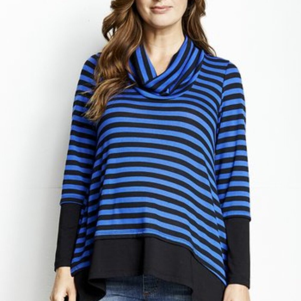 Maternal America Maternity Blue Strips Layered Top NWT